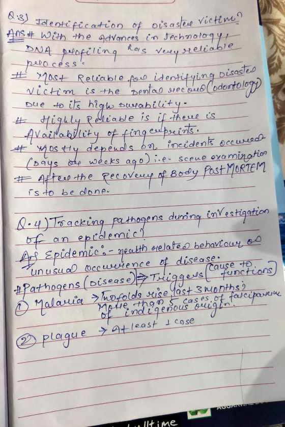 0.3) Identi Aufying Disasted 2 Identification of disastere victine? Ans # With the advances in dechnology DNA profiling has v
