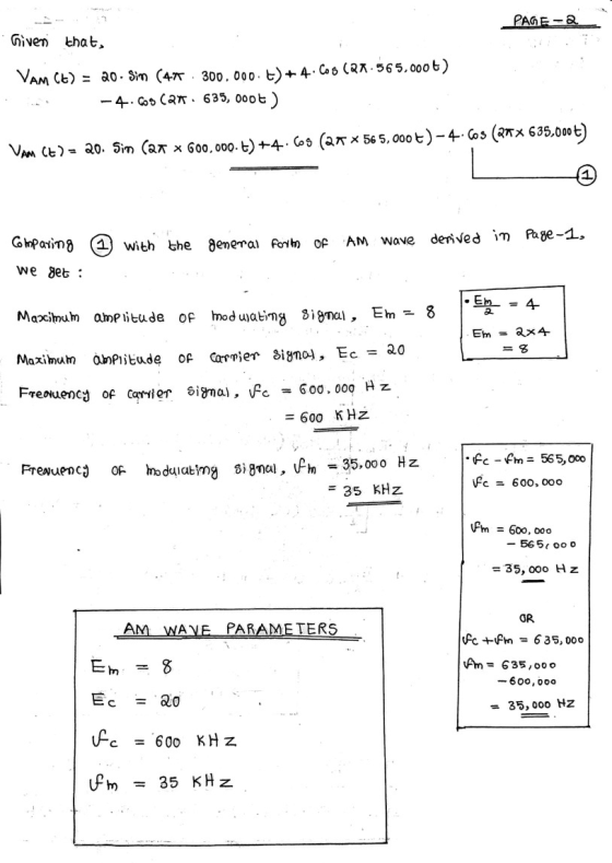 PAGE- Given that, Vam (t) = 20. Sim (4* . 300.000. t) + 4.CoS (22.565.0006) -4: Cos C&T : 635, Oops ) Vam (t) = 20. Sim (at *