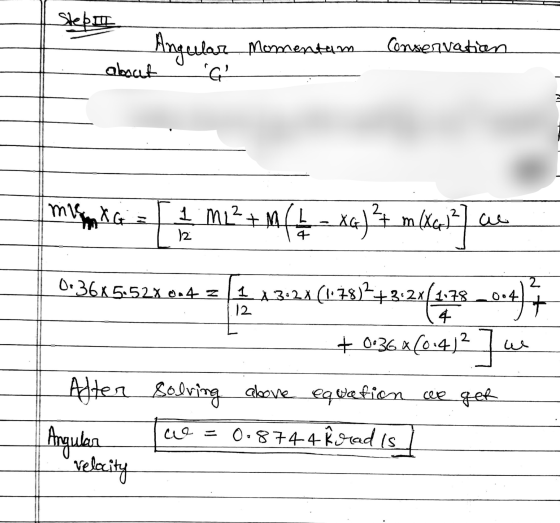 Stebol Angular Momentum Conservation about C! NU mvXG 1 M12+M 2 au 12 + mf = xa)?+ m (XC) 0:36x5524024 = (13:24 [1:23242:21(2