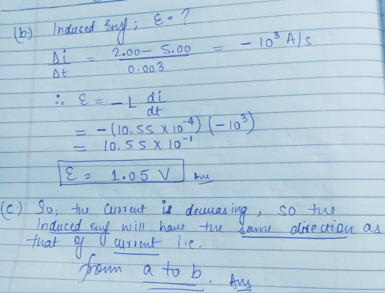 (6) Induced End; Er? - TOAS Induced rug ΛΙ 2.00 5.00 at 0,003 & E= - L di at = - (10.55 X 10-4) (-10%) – 10.55 X 10-1 2 1.05