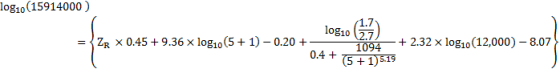 log10 (15914000) log10 ZR X 0.45 +9.36 x log10 (5 + 1) - 0.20 +. 0.4 + 1094 + 2.32 x log10 (12,000) - 8.07 (5 + 1) 5.19