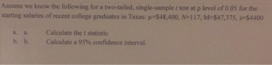 Assume we know the following for a two-tailed, single-sample / test at p level of 0.05 for the starting salaries of recent co