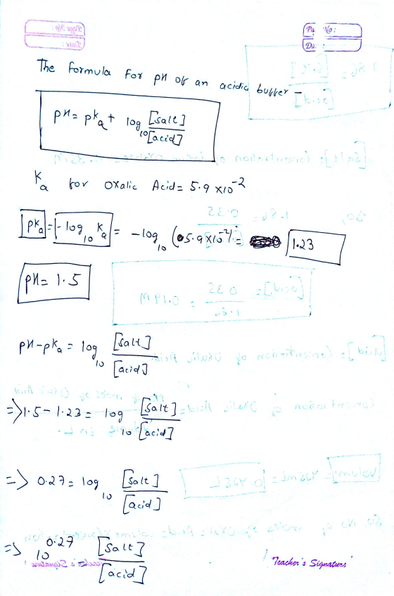 The formula for pn or an acidic bulter t ool modestined and a for oxalic Acid=5.9x102 28. 08. pil-tlog, = 109. (os.axis)s8 1.