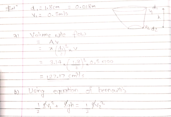 tol 0.018m di d = 1.8cm Vi = 0.5mls z da al Volume rate how a (45) xy AV 3-14 14- (12)20.5.2006 127.17 cm3) S b) Using equati