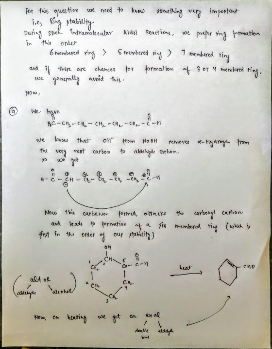 for this question we need to know something very important fole, Ring stability puring such intramolecular Aldol Reactions, w