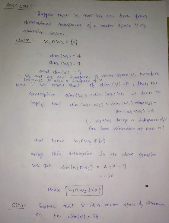 eu m climenkion heven ctim.(w) 4 clinn. (W2)-4- and dim(v) vecto Mow. we assumption dim.(W) w being a bubspace Can kave otime