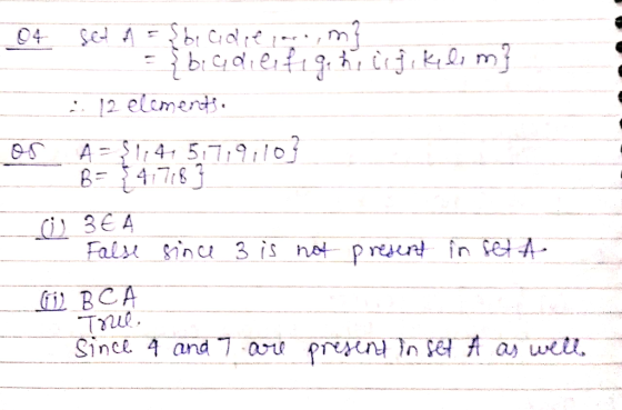04 Set A = {be adelgar, me { big die lig hergikele m} · 12 elements Los A = $1,41 517,9,103 B = {41718) ☺ 3€ A False since 3