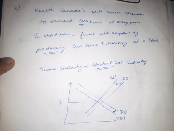 Health Canadas will cause consumer to demand less tuna at every price In short eum, firms will respond by at a loss prodluci