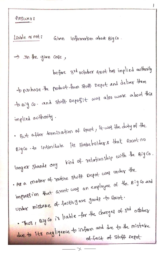 AnsueY Liable o not Givn inormaian abot Big Co Jn e givn Cose , be-fore 3rd petober Gunt has implied authority prchase the Po