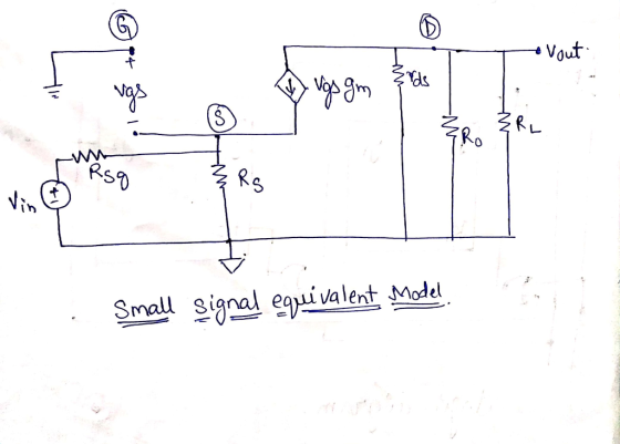 G • Vout ords vgs vos gm (S BRL ERO Rsq Rg Vin! Small signal equivalent Model