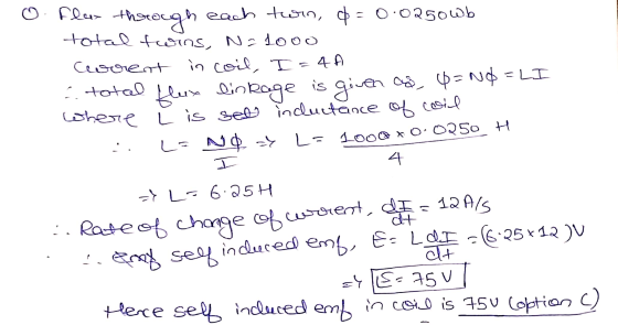 0 flux through each tun, d= 0.0250wb total twins, N=1000 Cocent in coil, I = 4A a total flux linkage given cu 6-No = LI where