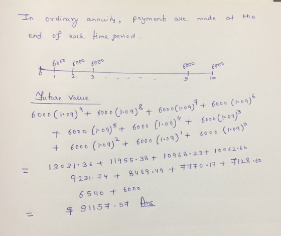 are made at the In end ordinary of each annuity, payments time period. бро { оt fоu° 6000 Future Value = 6000 (1009) + 8000 C