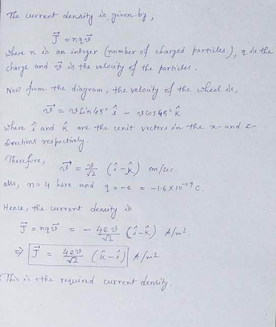 The current density is given by J = 79 % where ne is an integer (number of charged particles), q es the charge and re is the