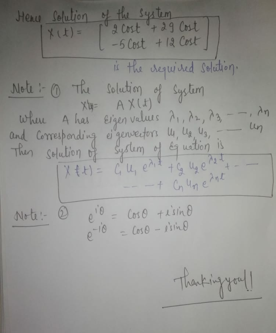 . tg ug e dat - t Co Une ant Hence solution of the system 2 Cost +29 Cost -5 Cost + 12 Cost is the required solution Note :-