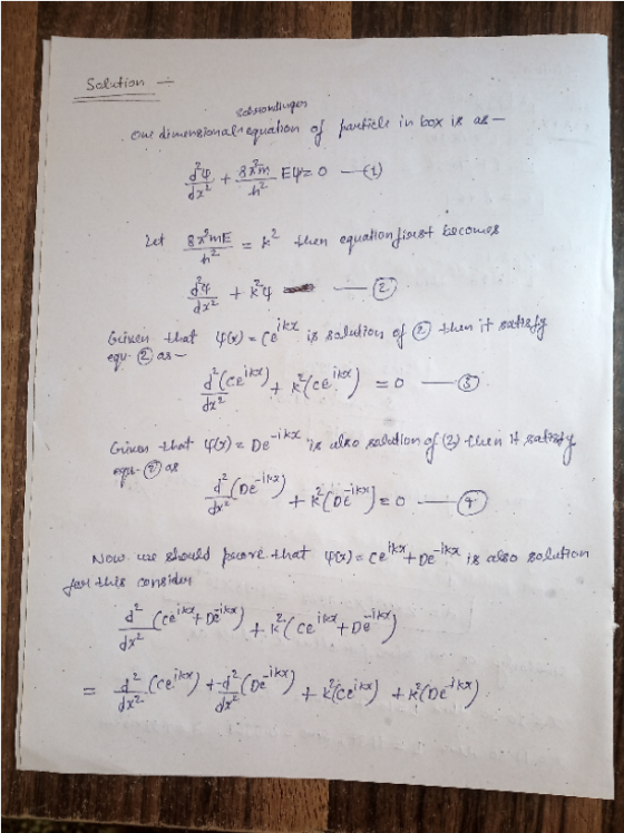 Salction - - Setstondlungen ..ow dimensional equahon al partiel in box is az- Ich + 35m E40 (1) Zet BY ME - k? then equation