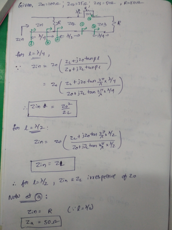 Given, 201=10052; 202= 252; 203=502 R5012 {2R 202 © Zol ② 203 P Ery zin to /y d2 for e=1/4, . zin= 20 ZL+j zotange Zot; 2 tan