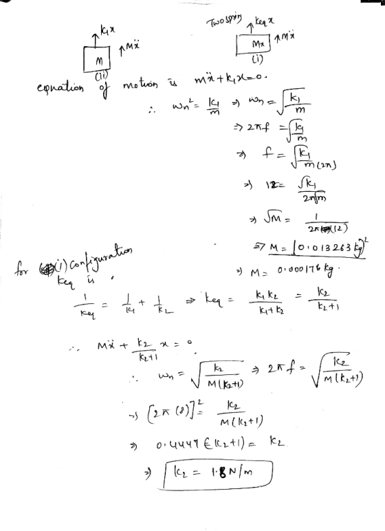 Two spoiny keqa Malami Am equation of motion i märkid.o. wns Ich wnak a => 2nf = fer a f = fk om (2n) M = 112) Vid . for ci)