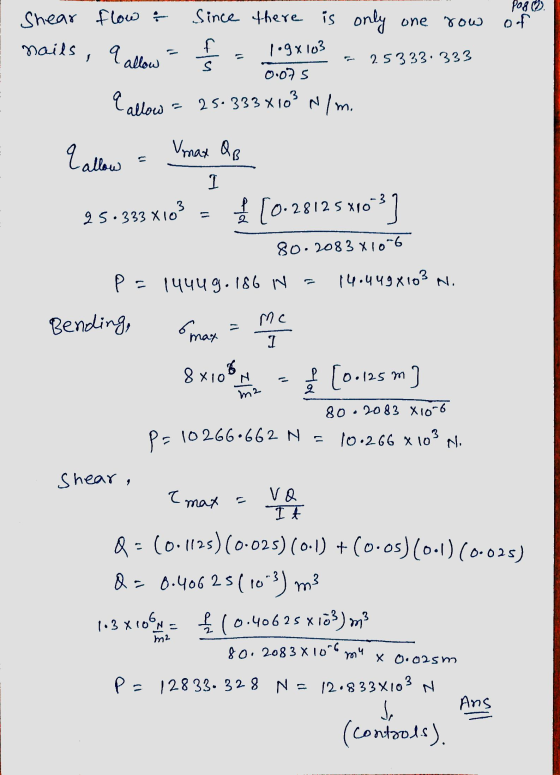 Shear flow & pogo of nails, 9 allow q allow Since there is only one row f logx 103 2.5333.333 0.075 25.333X10 N/m. S 3 Tallow