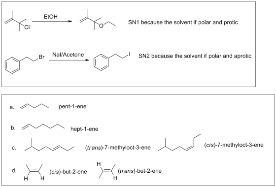 EtOH SN1 because the solvent if polar and protic CI Br Nal/Acetone ISN2 because the solvent if polar and aprotic a. a.pent-1-