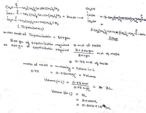 CH0C-CHCCH CHO Ch,0-2(C)CH=CH(CH)5<H3 CH +3EnC CHOH ca (t(H3 CH2 HOn 3 C(CHCH(CHu. -ONa Tripalmitolein) Soop molar mass of Tr