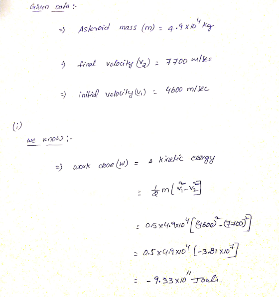 Askeroid mass (m)4.9 final velocity (yq) 700 n1ee