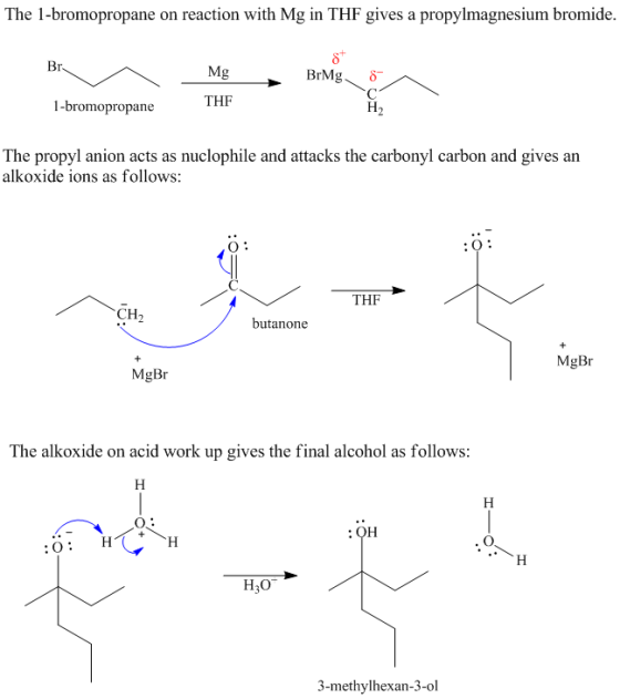 The 1-bromopropane on reaction with Mg in THF gives a propylmagnesium bromide Mg THF 1-bromopropane The propyl anion acts as