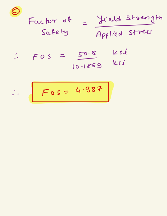 - Factor of Safety Yield strength Applied stress - Fos = 50.8 kse 10.1859 ksi I Fos=4.987