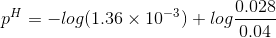 0.028 pH = -log(1.36 x 10-3) +log 90.04