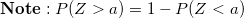 Note: P(Z >a) = 1 - P(Z <a