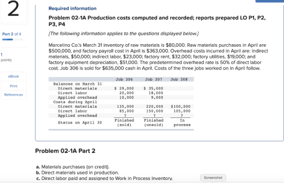 Required information Problem 02-1A Production costs computed and recorded; reports prepared LO P1, P2, P3, P4 (The following