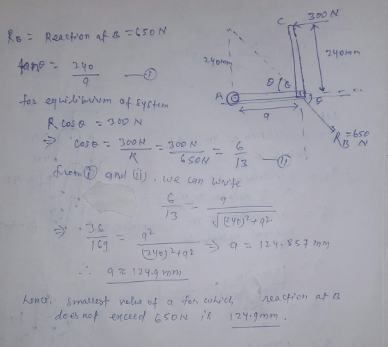 300 N RB-Reacpron af &C50N 240m 240m fane20 tor equidbrrm of Eystem R tos s =650 Coso 3ao 300 N /3 we can wate fhom gnd Gi)