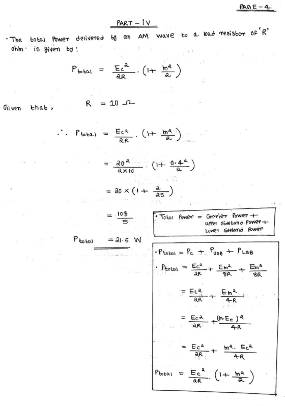 PAOE-4 PART- iv wave to a load resistor opR •The total Power delivered by an ohm is given by : Ptotal E 2R (1+ mode) R = 10
