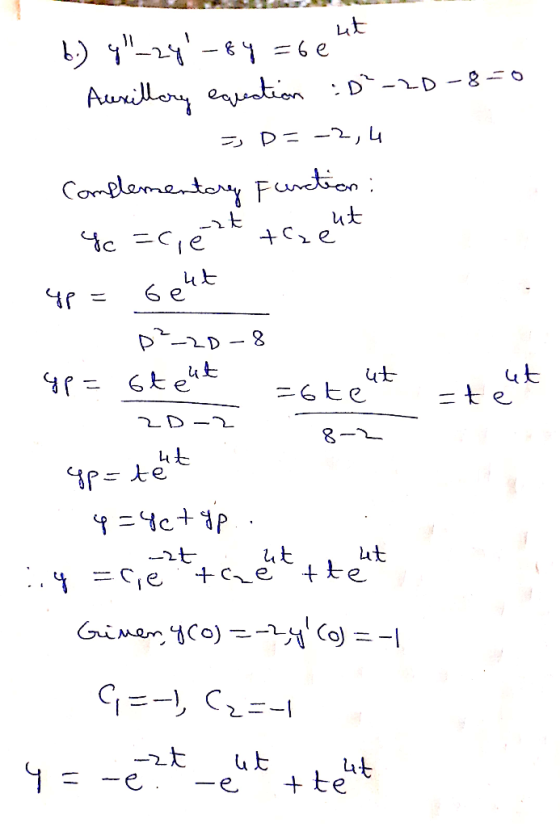 )-2- Auille etion D- - 8 o P= -2, 4 Complementory Fundtion c ie Ce P2D-8 -6t e -te 2D-2 8-2 iP-e ut +te .4=Ce Gimen yCo)ry C