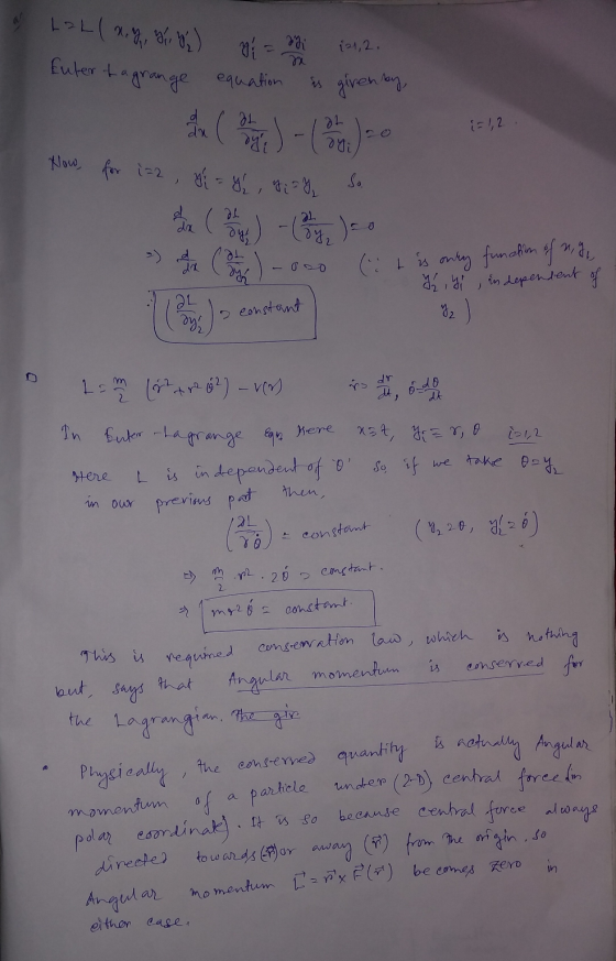 L2L(xy, y) ayi (21,2. Euter ta grange equation is givenby, at al du {= 1,2 ai So al dx -Boy, ) -ooo (it is only function of m