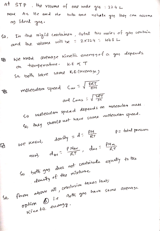 At STP the volume of one wLo 2as22 4 L MON AS He amd Ne bolh ane nobele ideal 2 har can assume In tha nigid containen tvtal t