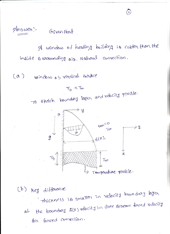 Answer - Given that A window of heating building in colder than the inside & wwounding air. Natural convection. (a) window as