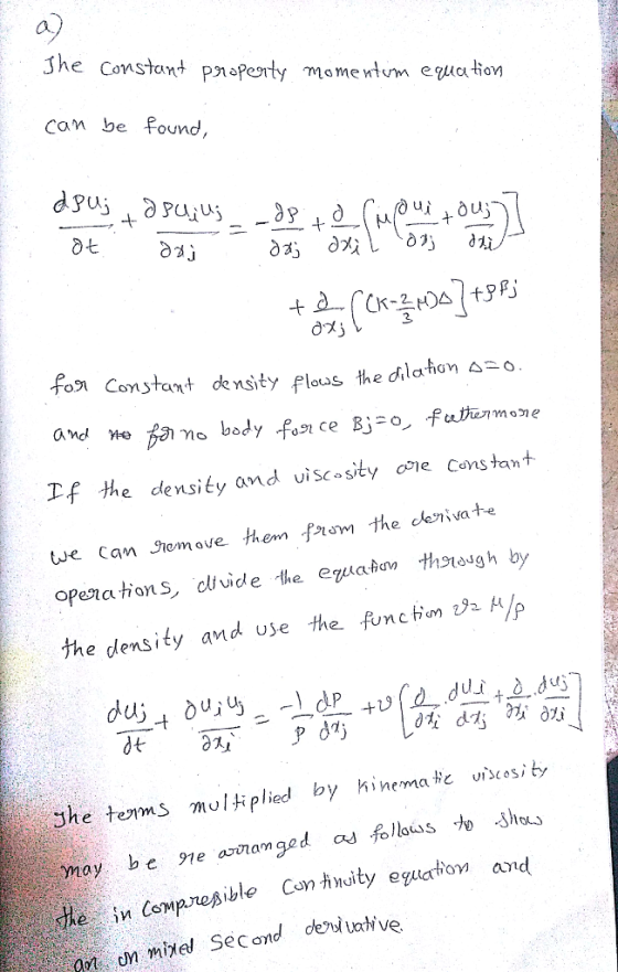 a) Jhe Constant pnaperty 께omentum eYuadon cam be found, 1 2 foln Constant density flows the d,lation 스20 f the density and ui