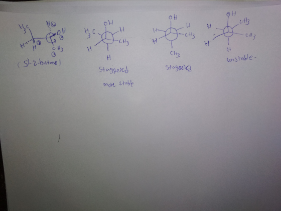 OH OH IH I eth OH Н. С. Н. Itacts Y Y CH HT CH3 (St 2-butanol unstable- Staggered Staggered more stable