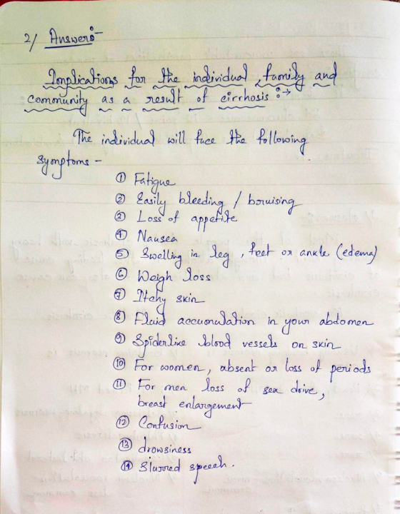 2 Answers Iomplications for the individual faoning and Community as a result of cirrhosis The individual will face the follow