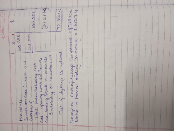 Page 50,358 Materials Conversion cost (Labor and Overhead) 53,700 Total Manufacturing Cost 104,058. Add: Opening work in Proc