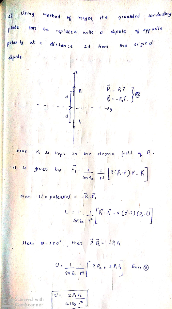 a) Osing Method M imose the grounded conducing plete can be replaced with a dipole of opp polarity at a distance ad from the