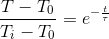 \frac{T-T_{0}}{T_{i}-T_{0}}=e^{-\frac{t}{\tau }}