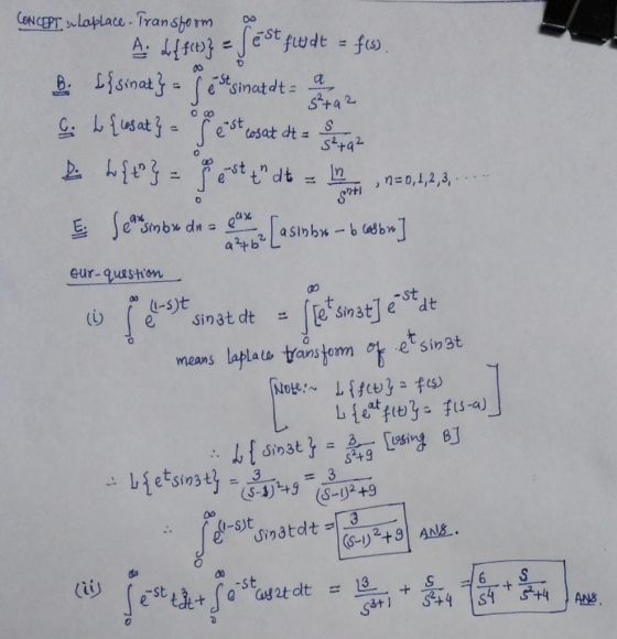 na n=0,1,2,3,. 87+1 CONCEPT & Laplace. Transform as A diff*3 = fest fwat = fuos, B. L{sinat} = rest bu b {uas at} = jest casa