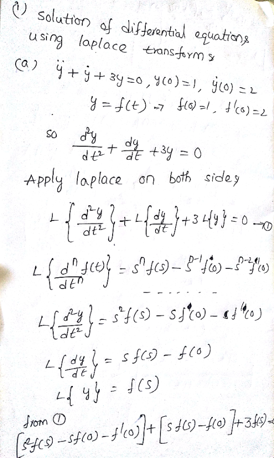 Solutienof diforential esuohiony using laplace七ans..YM y SO d :Apply laplace on both sides dom O