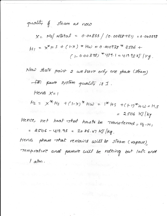 quality steam as noo ( i-o.oo398,YI1.1-yn.q3kJlı〈ブ Nouo stalz poin we have only ore phase (seam Hena x 2506 KJlky Hence, net