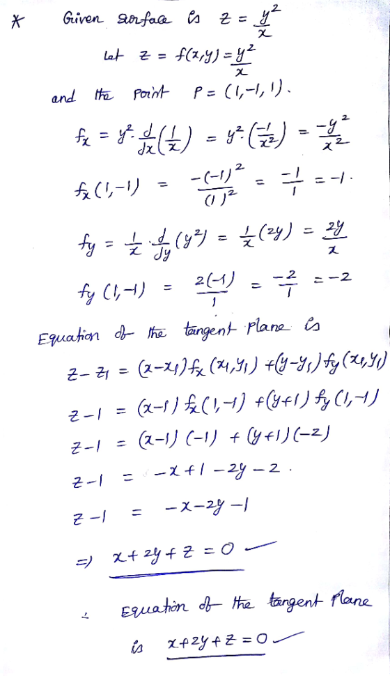 * Given surface es 근법 2 let z = f(x,y) = y² 생 2 -세 21. ㅈ 2-2 and the point P = (1,1,) = -() = -() (1) 구 야 y늦분13) 늦() = 랜 fy (