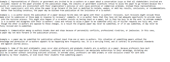 Example 1. Representatives of industry or government are invited to be co-authors on a paper about a conservation issue so th