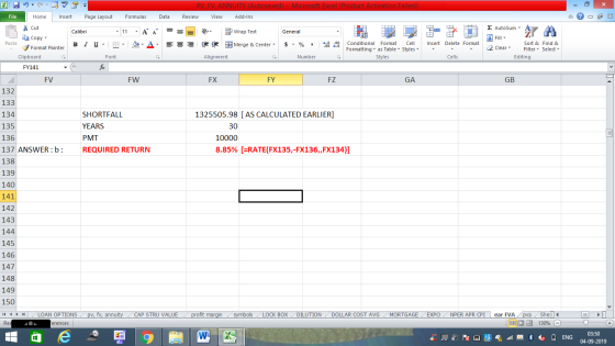 PV, FV, ANNUITY (Autosaved) - Microsoft Excel (Product Activation Failed) Review View Add-Ins Data - 2x = = = General Σ AutoS