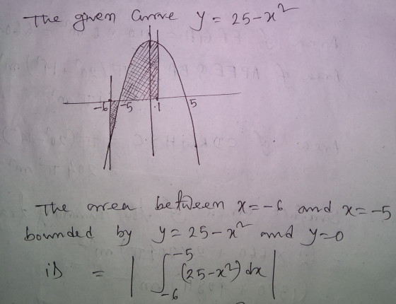 The given arrre y = 25-22 25 .1 5 The area between x=-6 and x=25 bounded by ya 25-x and y=0 is (25-x²) de
