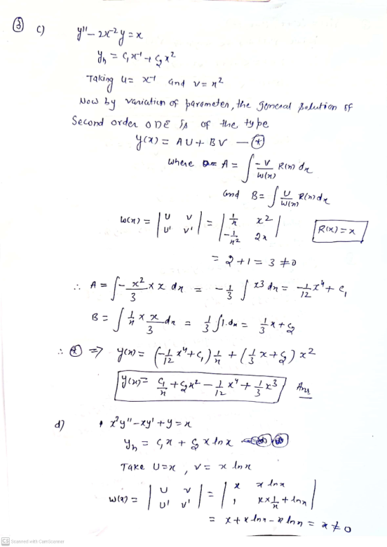 y - 202y=x Yon = 6,8_G?? and v= n2 Now by variaticon of barometer, the general folution sf Second order one is of the type Y